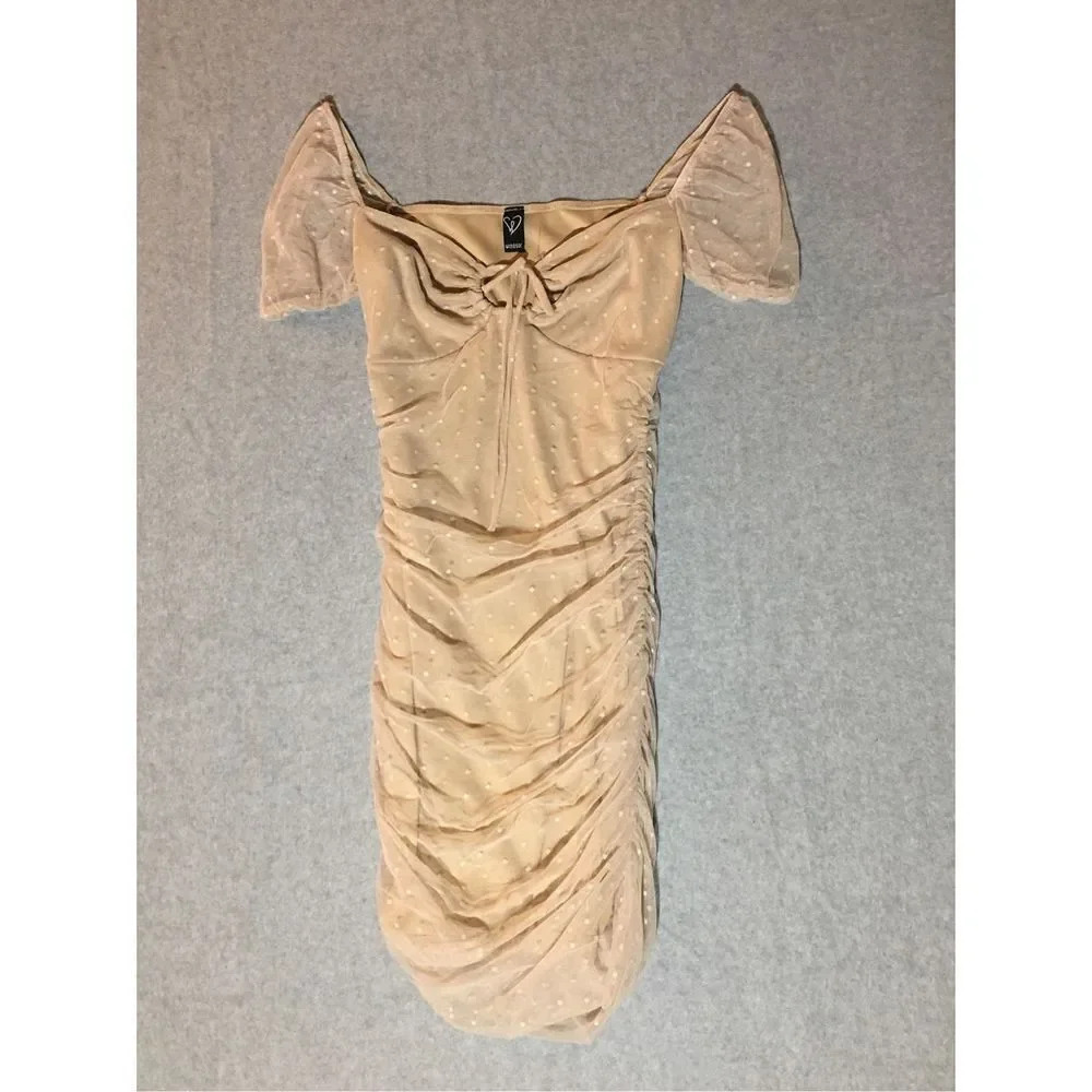 Womens Windsor Dress Size Small Chico Style Beige Polka Dot Mini Dress Stretchy